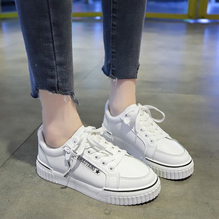 Spring White Shoes Female Students Running Board Shoes Lace-Up Flat-Bottom Breathable Casual Shoes Women