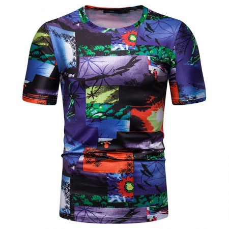 New Summer Men's Beach Style Printed Short-Sleeved T-Shirt