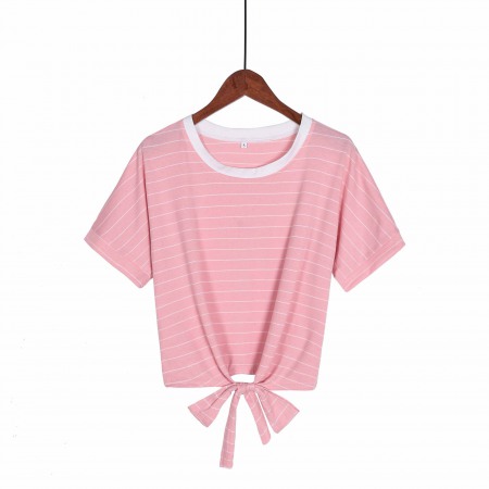 Spring New Hot Sale Striped Round Neck Tie T-Shirt