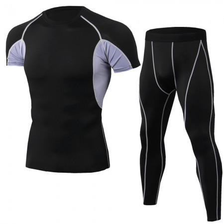 Summer Men's Casual Fitness Clothing Sports Quick-Drying Short-Sleeved T-Shirt Training Running Stretch Tights Suit